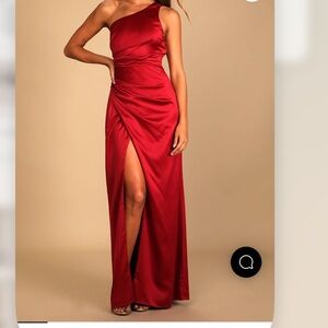 Lulu  Red Satin One-Shoulder Maxi Dress
